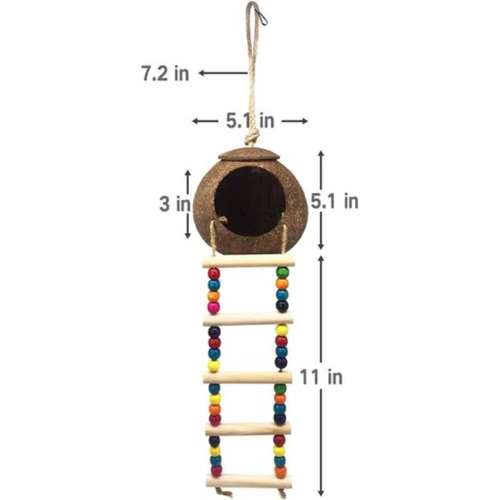 Hanging Coconut Bird House with Ladder,Natural Coconut Fiber Shell Bird Nest